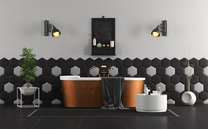 Statement-Badezimmer im Stil einer Kupferbadewanne