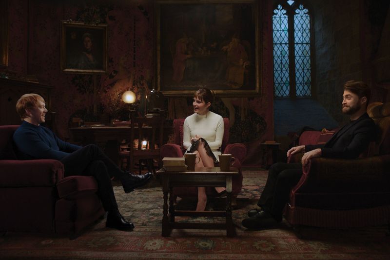 Daniel Radcliffe, Rupert Grint und Emma Watson sind beim ersten Blick auf die Harry-Potter-Reunion wieder zusammen