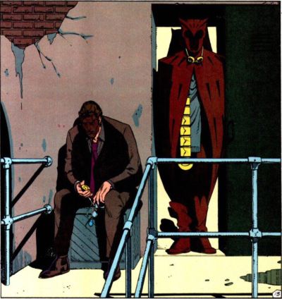 Vollbild des Graphic Novels Watchmen. Als ein Ex-Superheld ermordet wird, beginnt ein Ordnungshüter namens Rorschach eine Untersuchung des Mordes, die zu einer viel erschreckenderen Schlussfolgerung führt