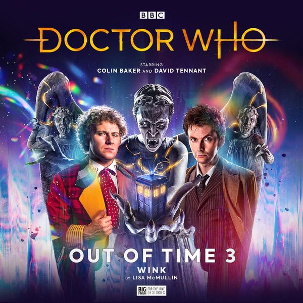 Doctor Who: Out of Time 3 – Zwinkerndes Cover-Artwork mit Colin Baker, David Tennant und einem weinenden Engel
